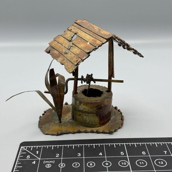 Vtg Enesco Imports Brutalist Wishing Well Sculpture Copper Brass Farmcore